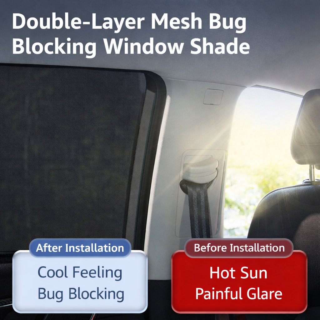 Car Window Sunshade with Mosquito Net Protection