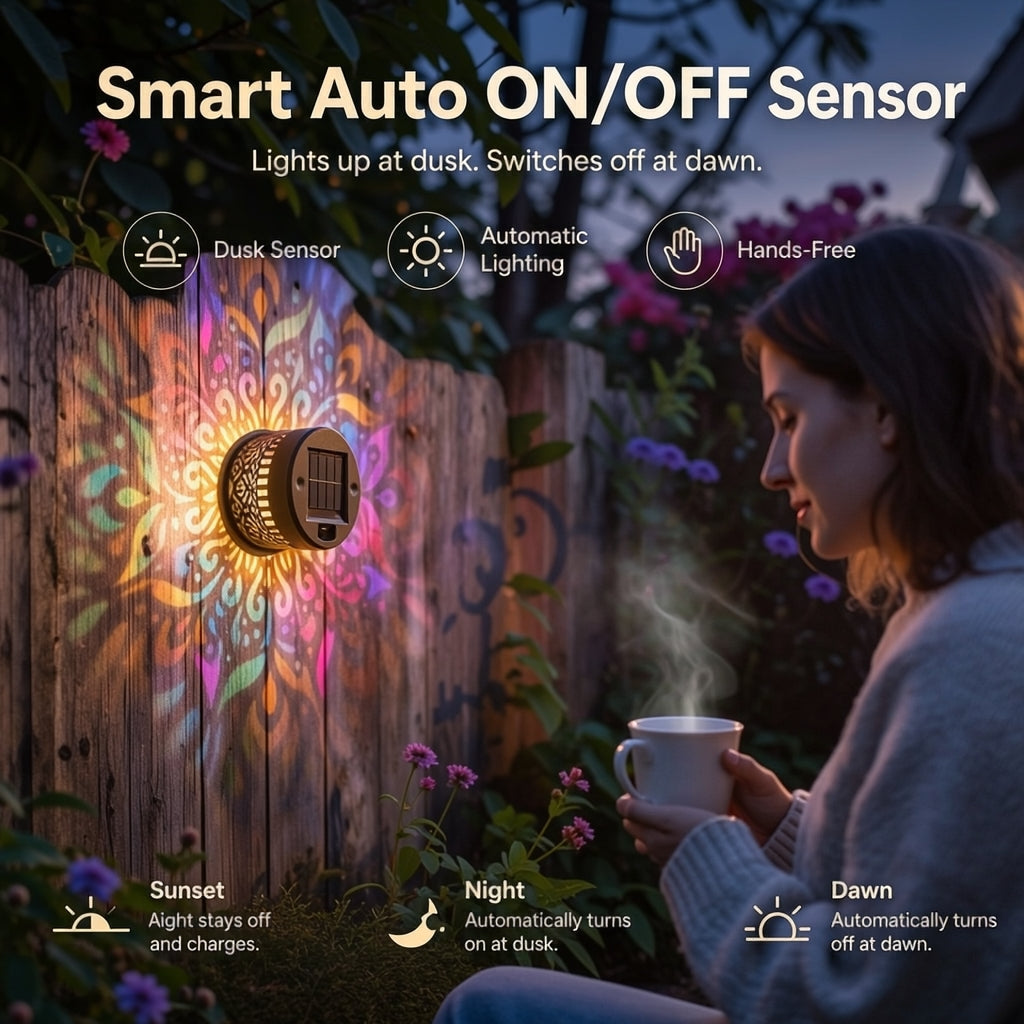 65K+ SOLD!✨Solar Mandala Wall Light | Outdoor Garden Fence Projector Lamp 🪐🌌