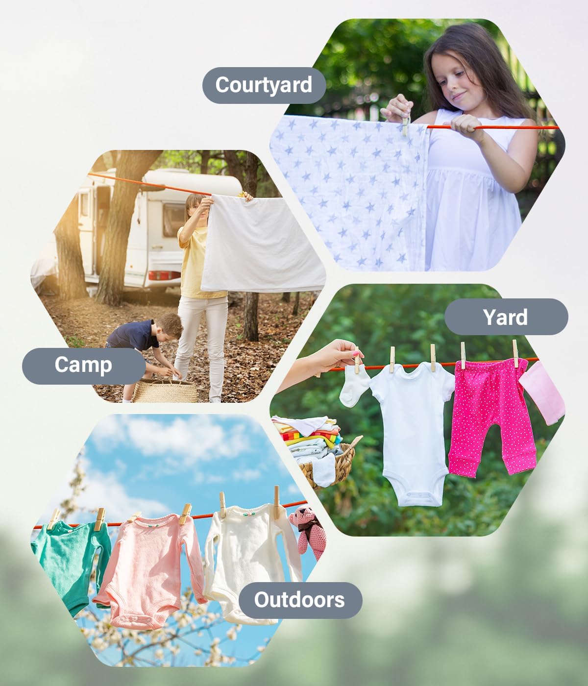 Adjustable Clothesline with Pulleys & Suitable for Camping Trips and Home Use
