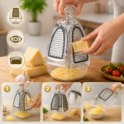 Transparent Acrylic Kitchen Grater with Stainless Steel Blades & Built-In Collection Container