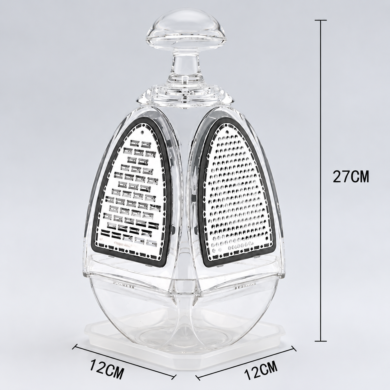 Transparent kitchen grater dimensions 12 by 12 by 27 centimeters