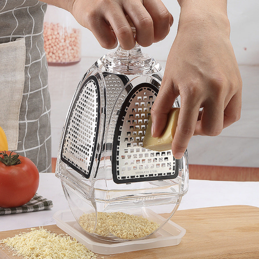 Transparent Acrylic Kitchen Grater with Stainless Steel Blades & Built-In Collection Container